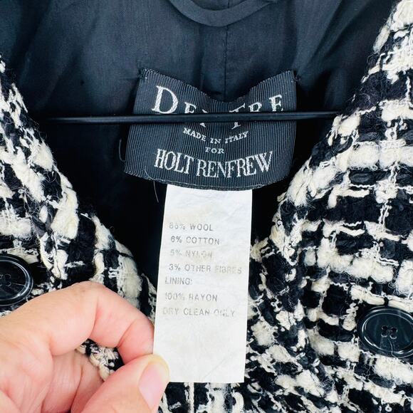 Dei Tre for Holt Renfrew Black & Cream Tweed Long Jacket — Made in Italy - Picture 3 of 8